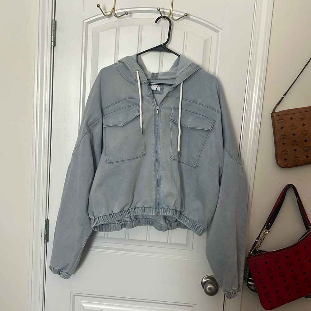 Cropped Denim bomber jacket